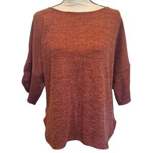 Max Studio London Textured Knit Boatneck Top Medium Rust Orange